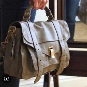 Like New Proenza Schouler PS1 Large Smoke Grey Taupe Purse Tote Italian Lambskin